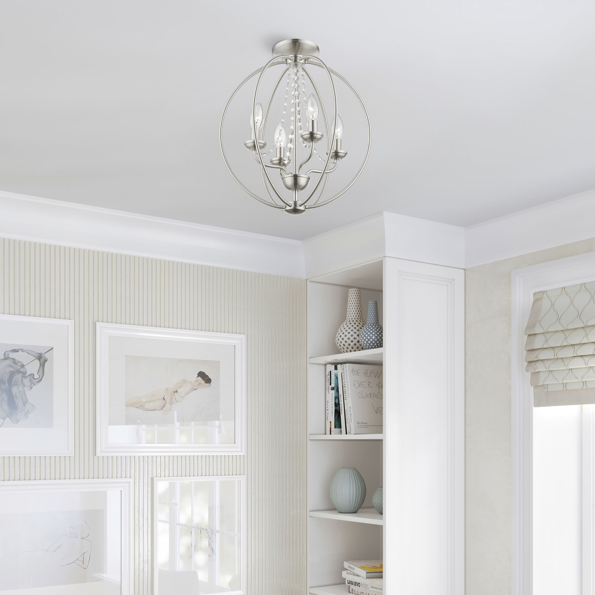 Arabella 4 Light 15 inch Brushed Nickel Convertible Chandelier/ Semi-Flush Ceiling Light, Globe