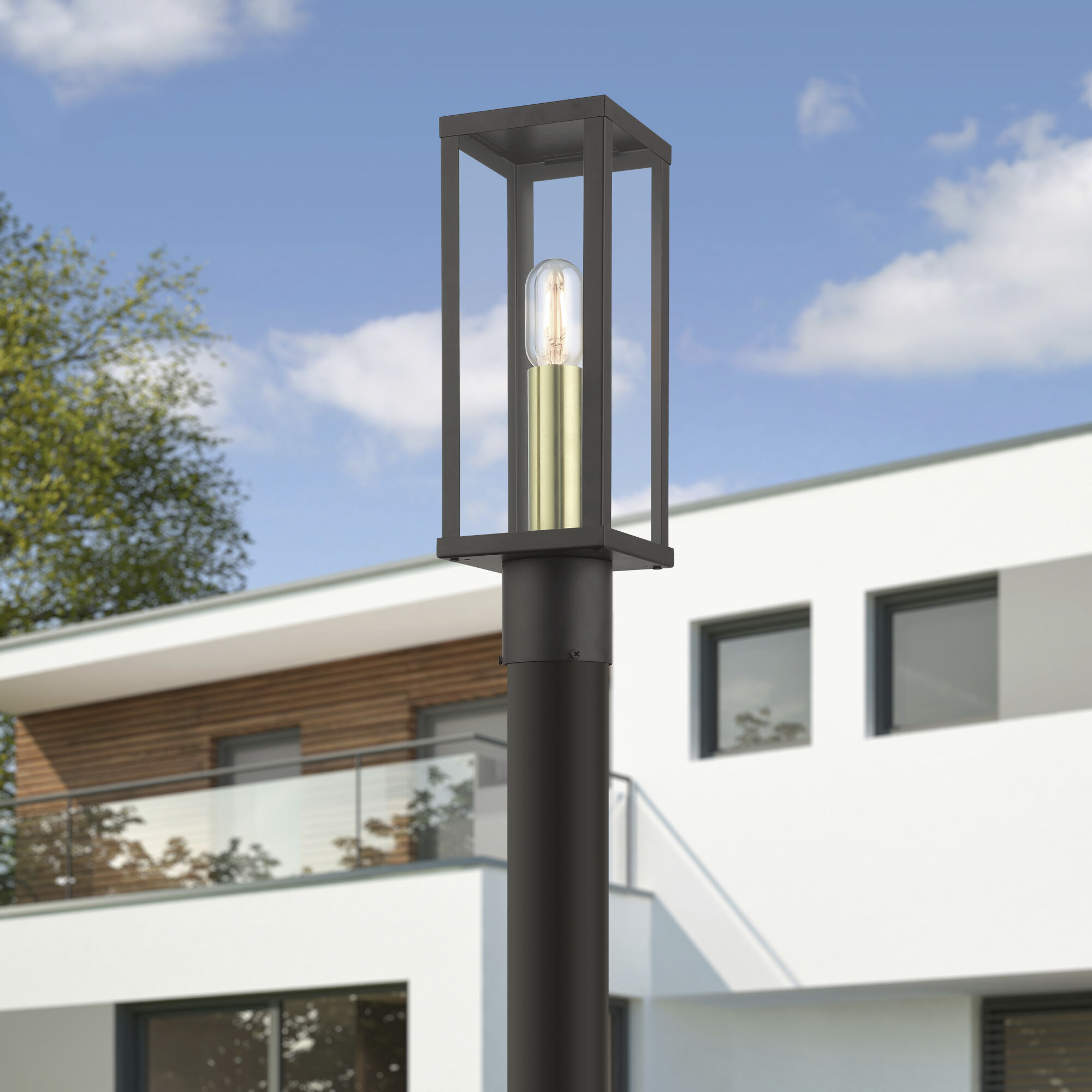 Gaffney 1 Light 15.5 inch Bronze with Antique Gold Finish Accents Outdoor Post Top Lantern