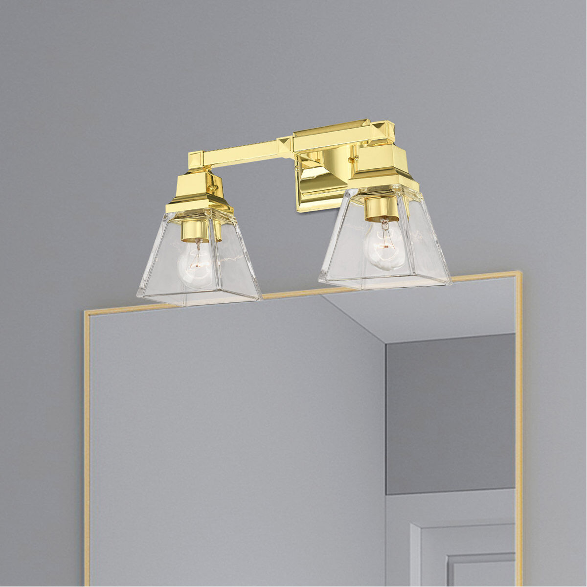 Mission 2 Light 15 inch Polished Brass Vanity Sconce Wall Light