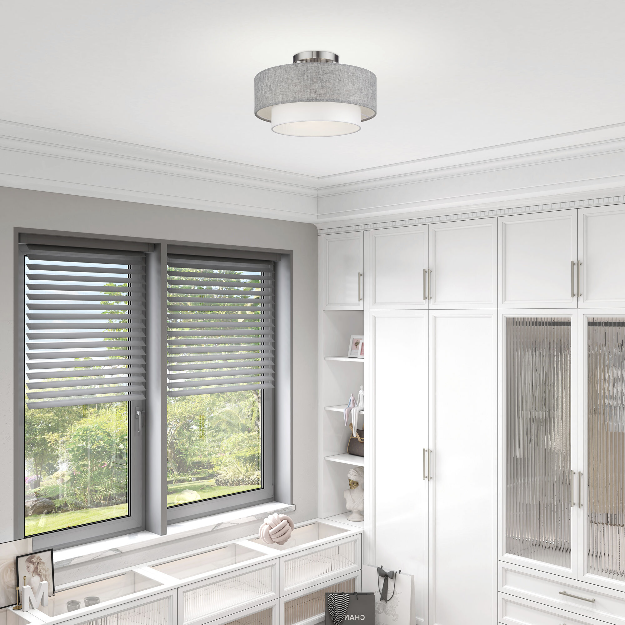 Brookmeade 3 Light 15 inch Brushed Nickel Semi-Flush Ceiling Light