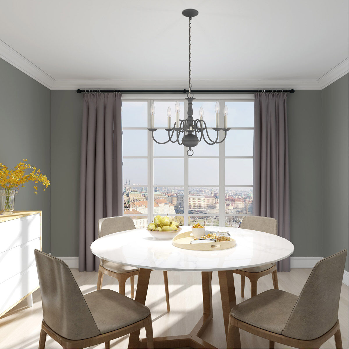 Williamsburgh 6 Light 24 inch Scandinavian Gray Chandelier Ceiling Light