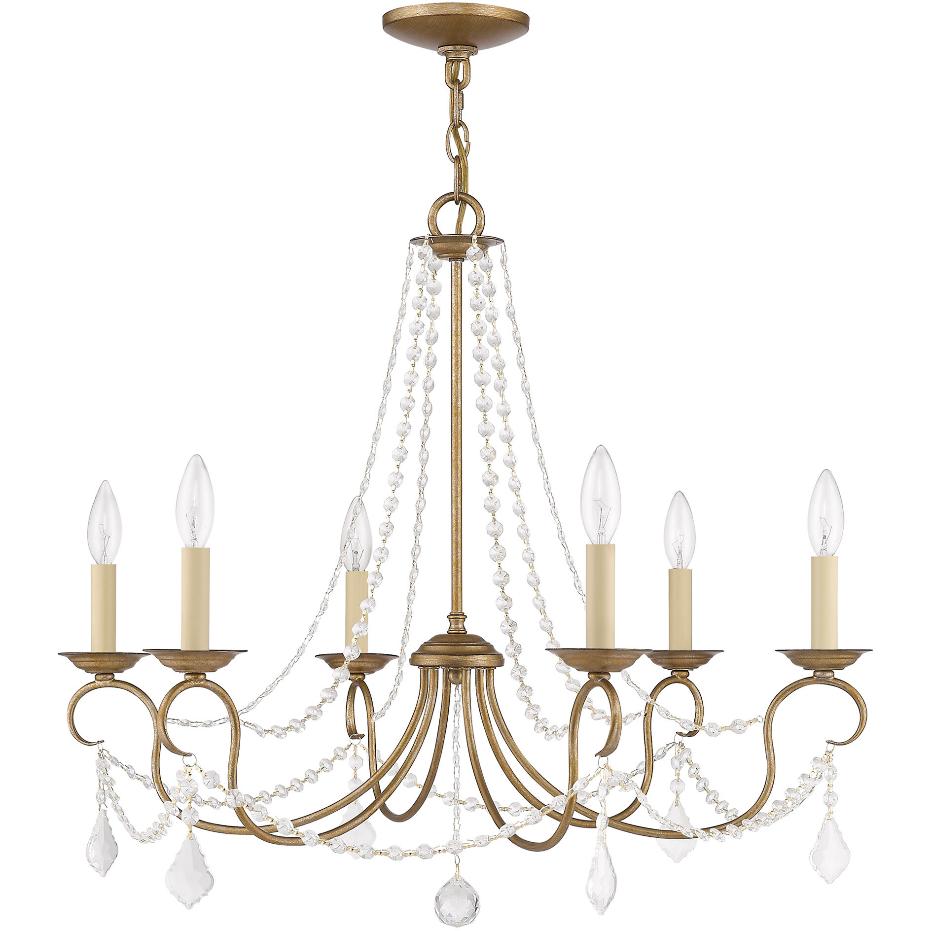 Pennington 6 Light 28 inch Antique Gold Leaf Chandelier Ceiling Light