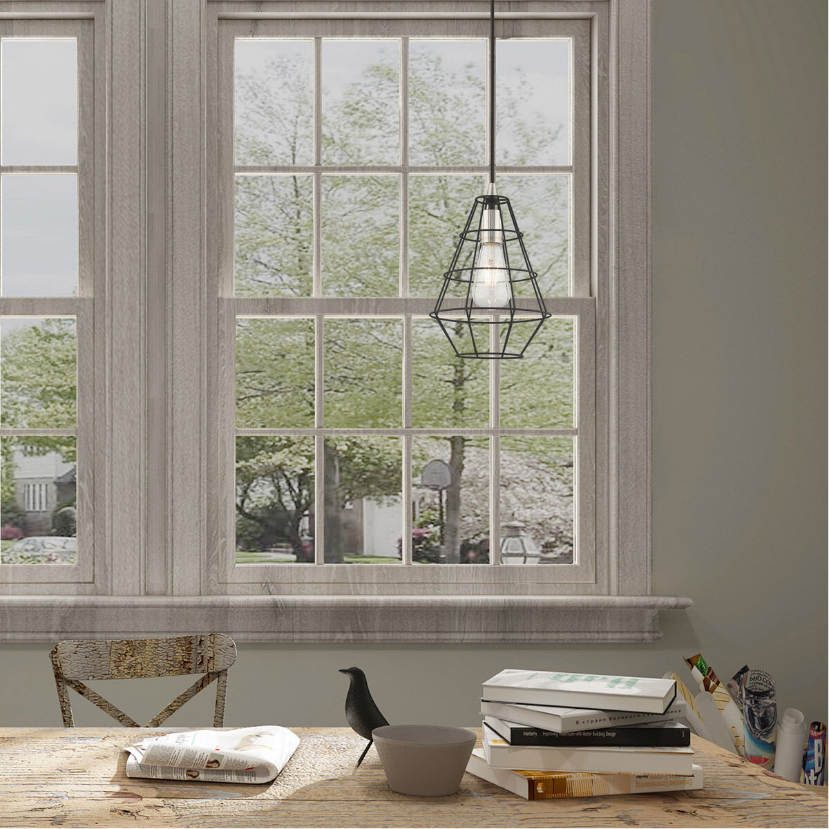 Geometric 1 Light 7.75 inch Black Mini Pendant Ceiling Light