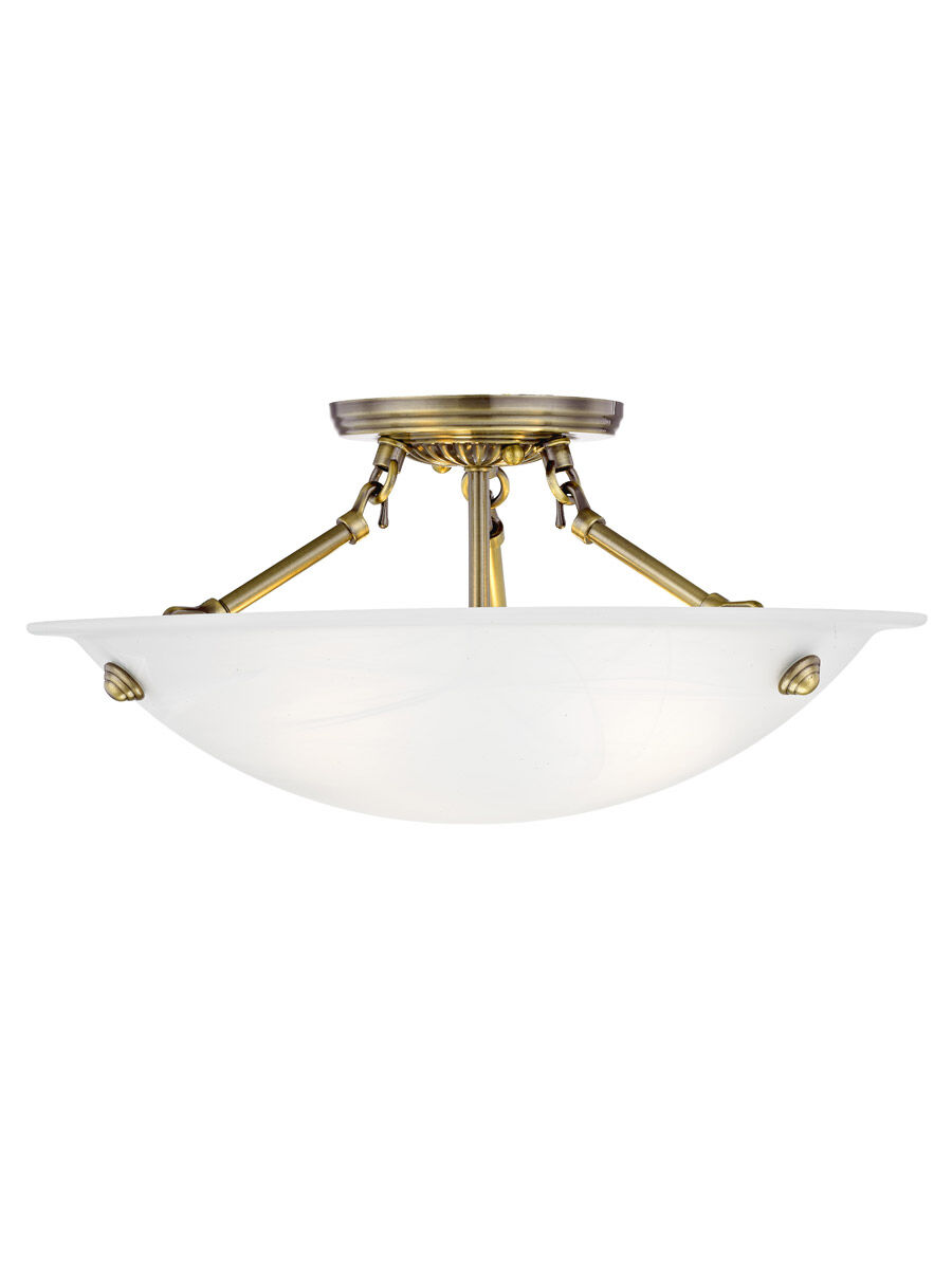 Oasis 3 Light 16 inch Antique Brass Semi-Flush Mount Ceiling Light