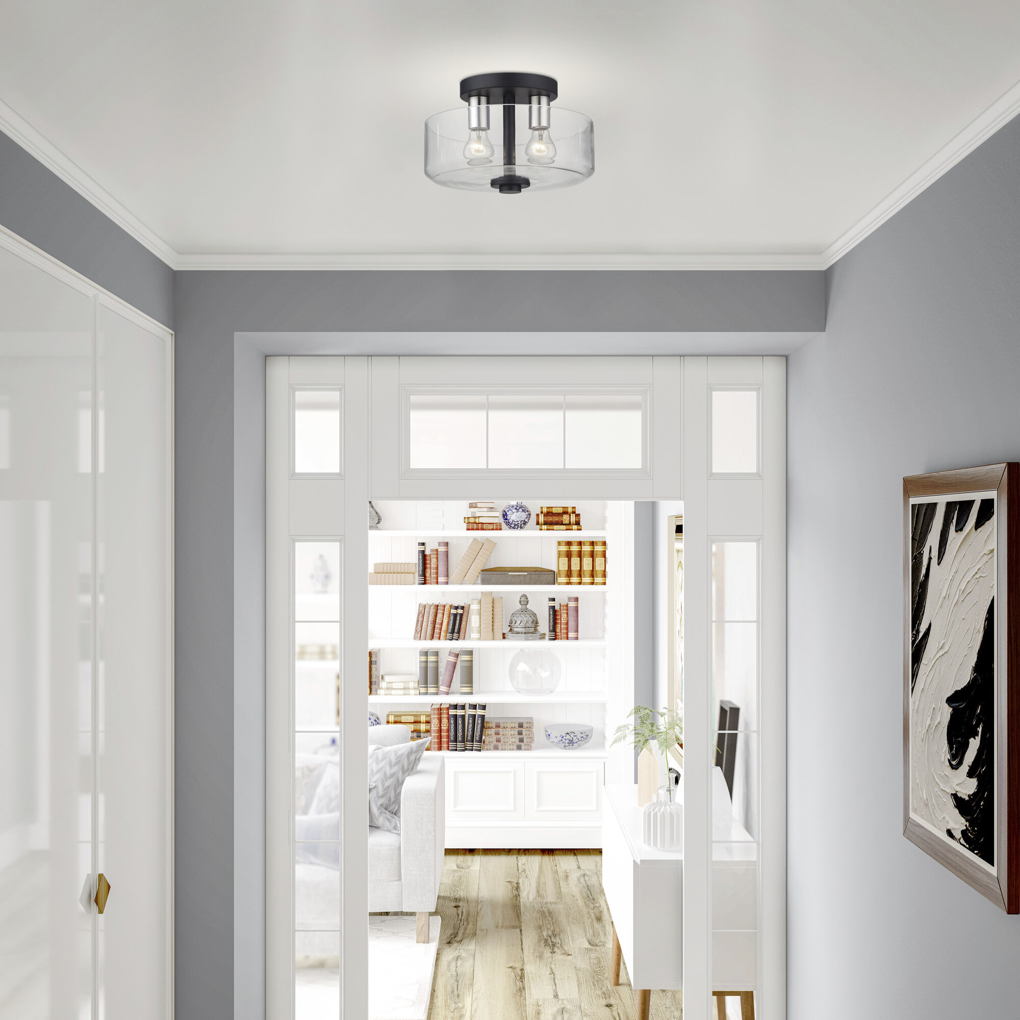 Whitworth 2 Light 12.25 inch Black with Brushed Nickel Accents Semi-Flush Ceiling Light