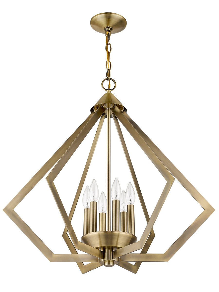 Prism 6 Light 26 inch Antique Brass Chandelier Ceiling Light