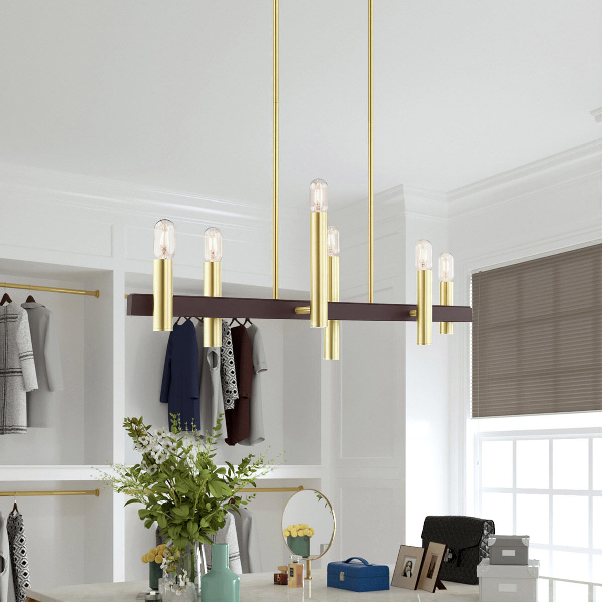 Helsinki 6 Light 8 inch Satin Brass with Bronze Accents Chandelier Ceiling Light