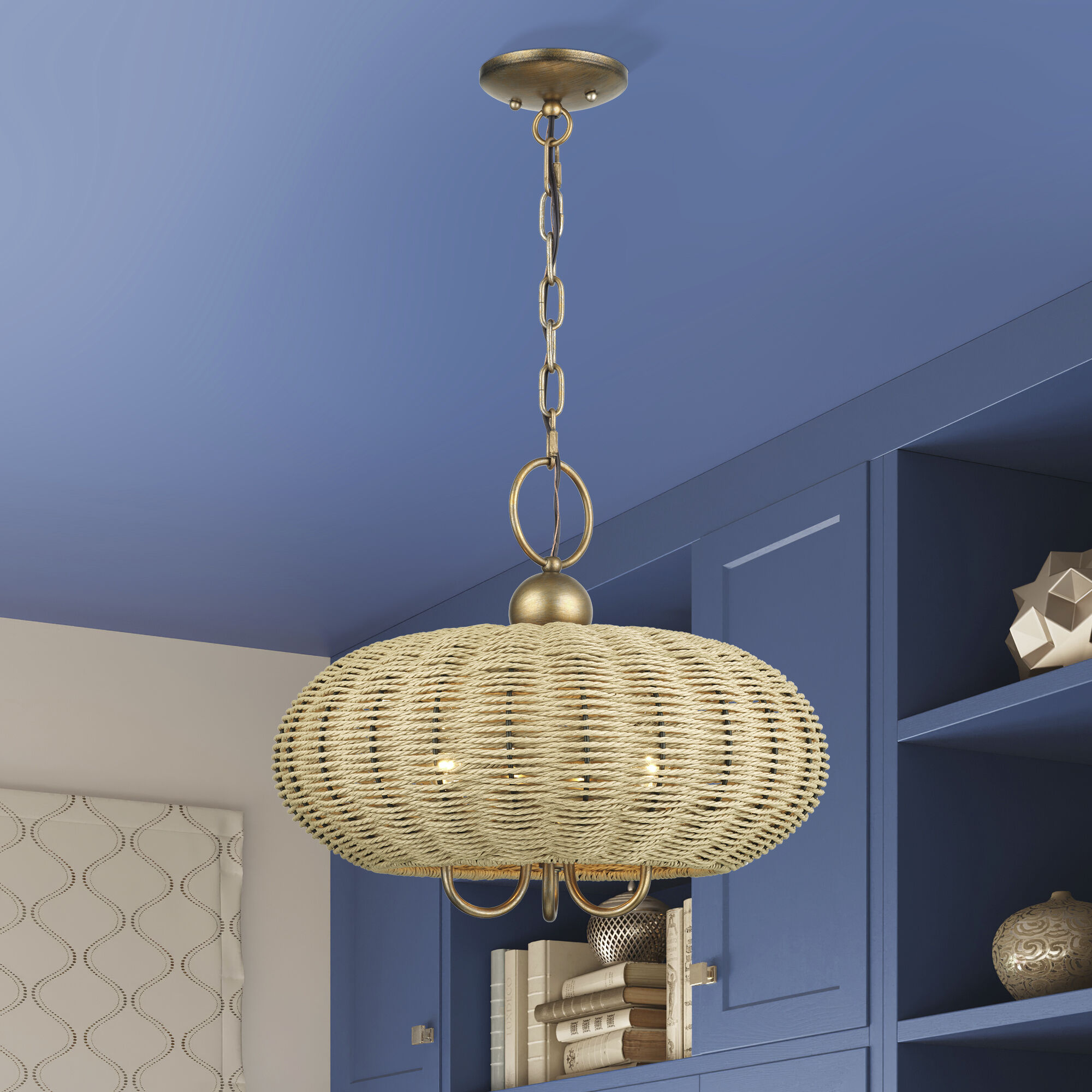 Summervine 3 Light 18 inch Antique Gold Leaf Pendant Chandelier Ceiling Light