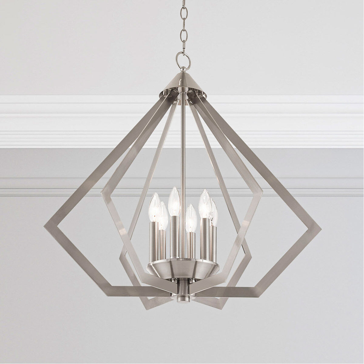 Prism 6 Light 26 inch Brushed Nickel Chandelier Ceiling Light