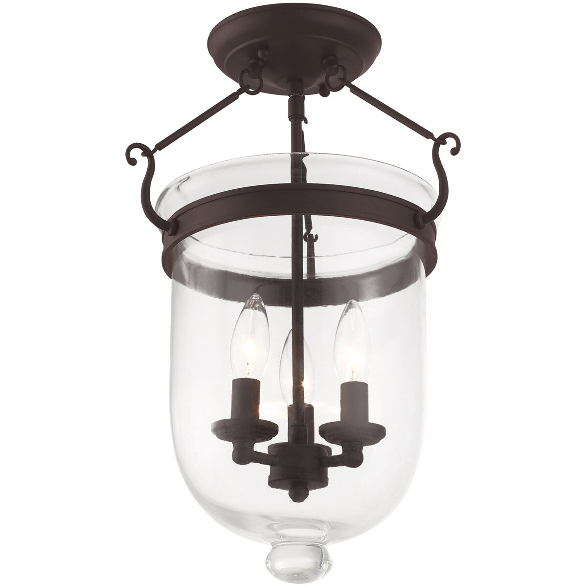 Jefferson 3 Light 12 inch Bronze Semi-Flush Mount Ceiling Light