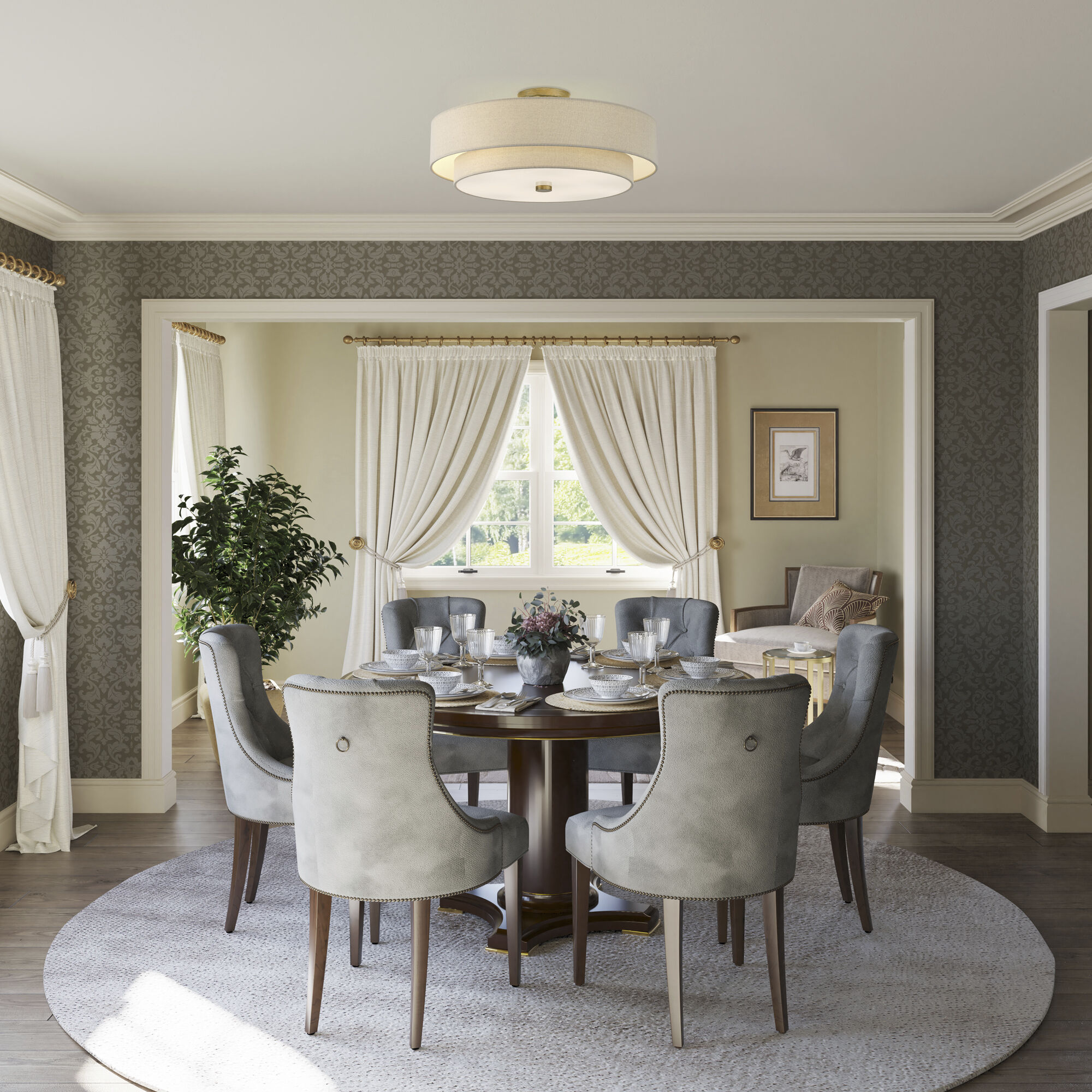 Bellingham 5 Light 22 inch Antique Gold Leaf Semi Flush Mount Ceiling Light, Extra Large