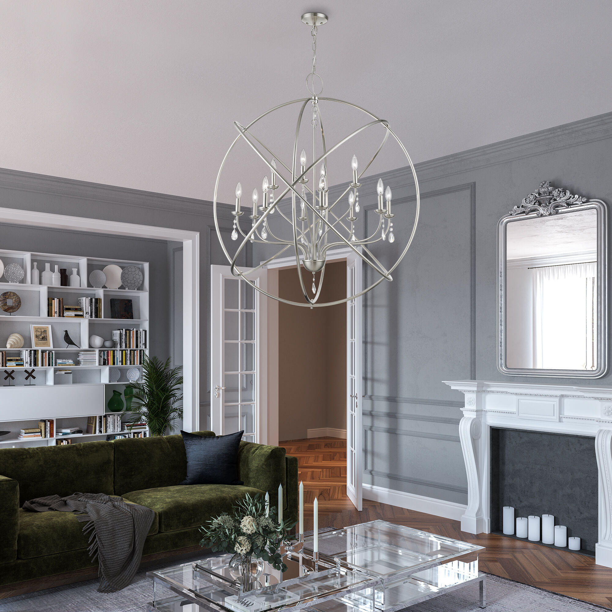 Aria 12 Light 40 inch Brushed Nickel Grande Foyer Chandelier Ceiling Light