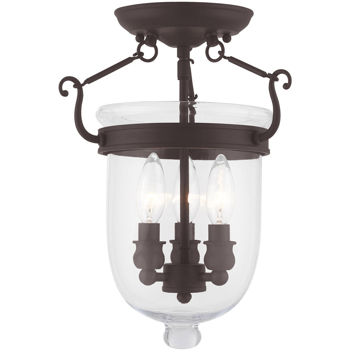 Jefferson 3 Light 10 inch Bronze Semi-Flush Mount Ceiling Light