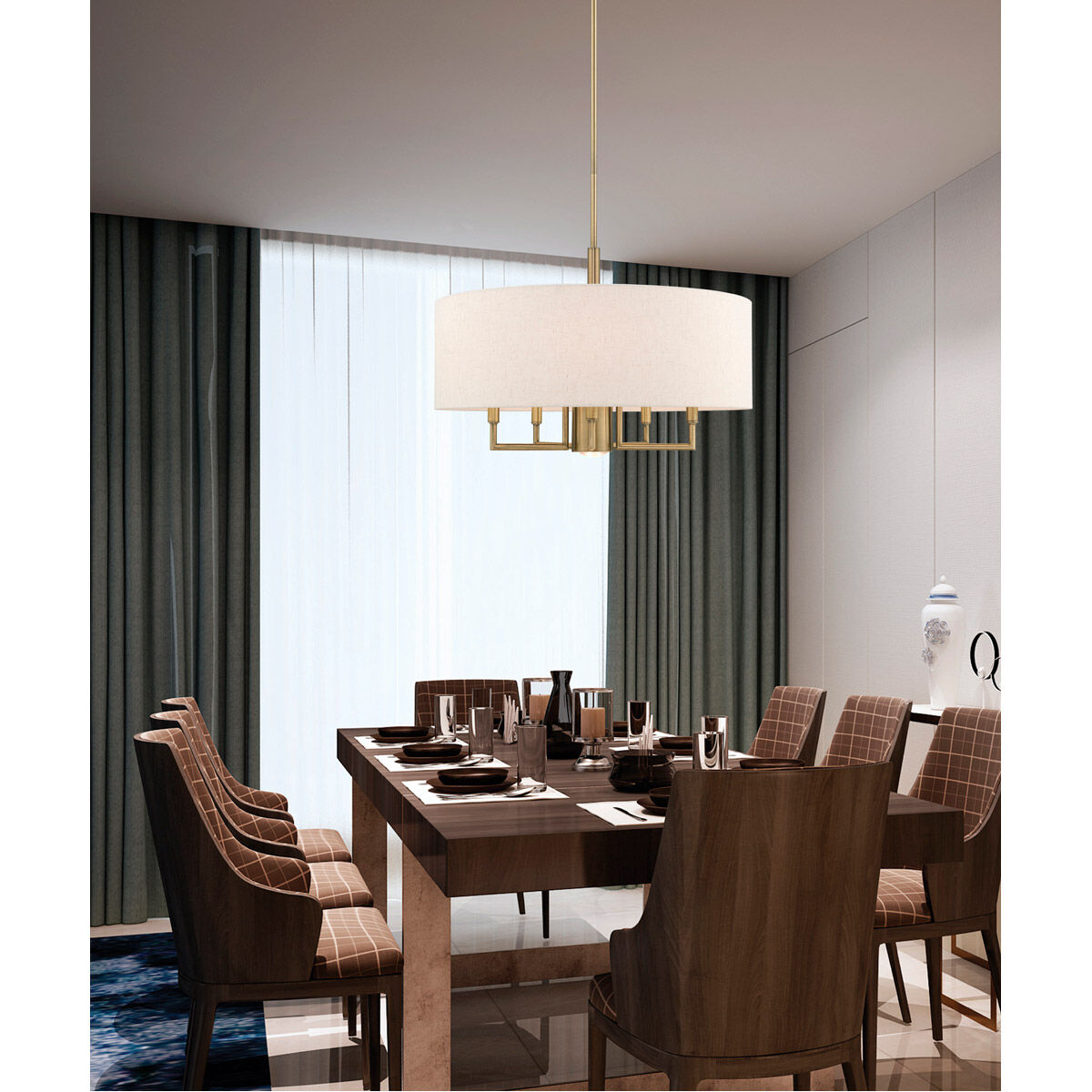 Meridian 6 Light 24 inch Brushed Nickel Pendant Chandelier Ceiling Light