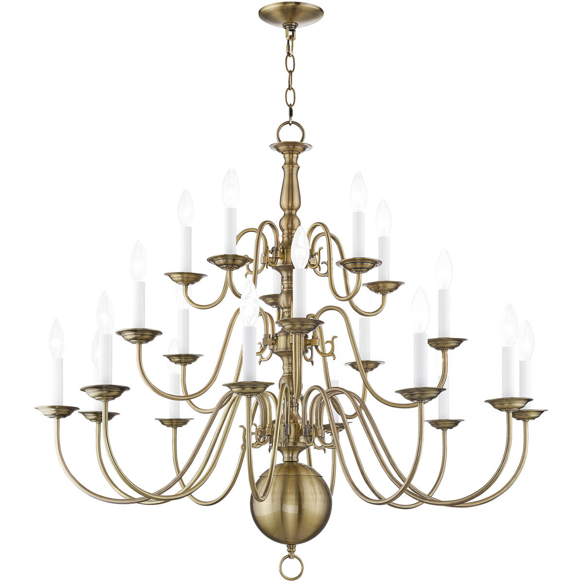 Williamsburgh 20 Light 36 inch Antique Brass Foyer Chandelier Ceiling Light