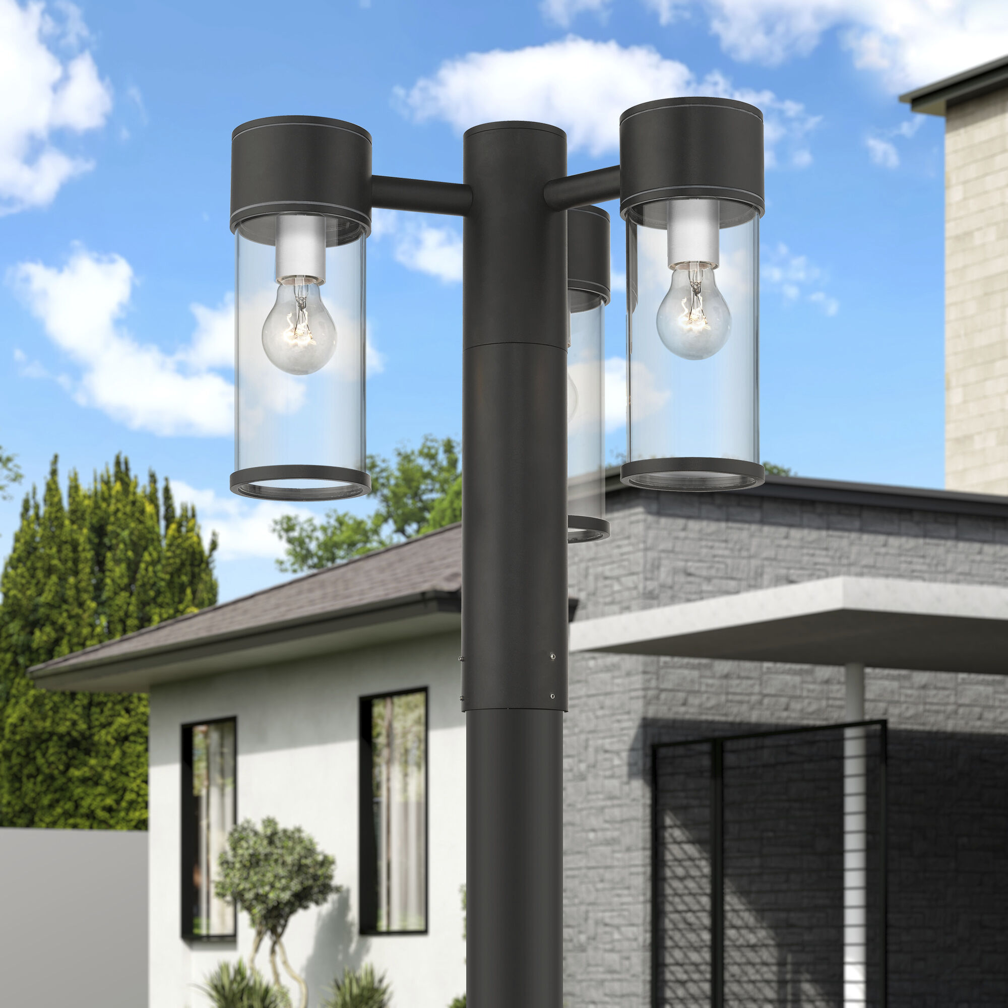 Atlantic 3 Light 18 inch Textured Black with Antique Silver Finish Accents Outdoor Extra Large Post Top Lantern