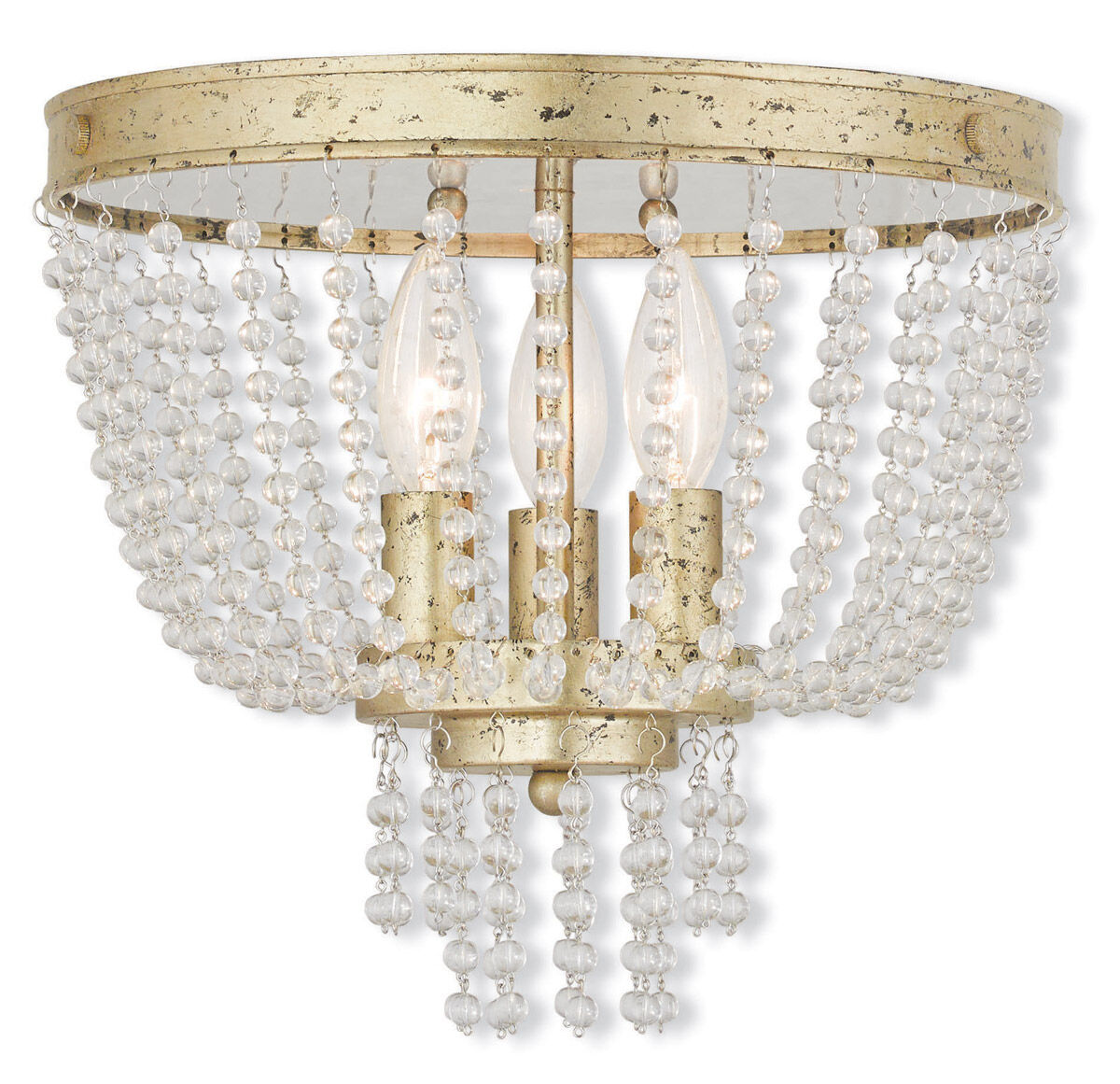 Valentina 3 Light 12 inch Hand Applied Winter Gold Flush Mount Ceiling Light
