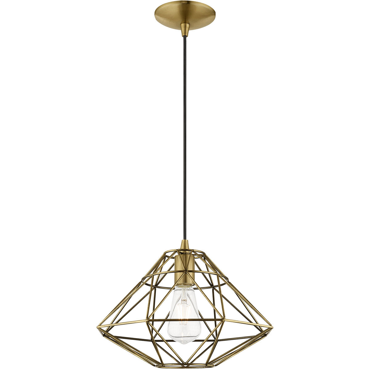 Geometric 1 Light 13.5 inch Antique Brass Mini Pendant Ceiling Light