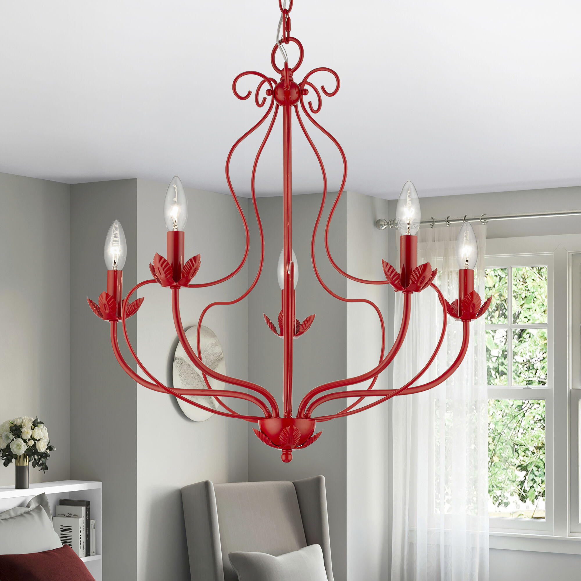 Katarina 5 Light 23 inch Shiny Red Chandelier Ceiling Light