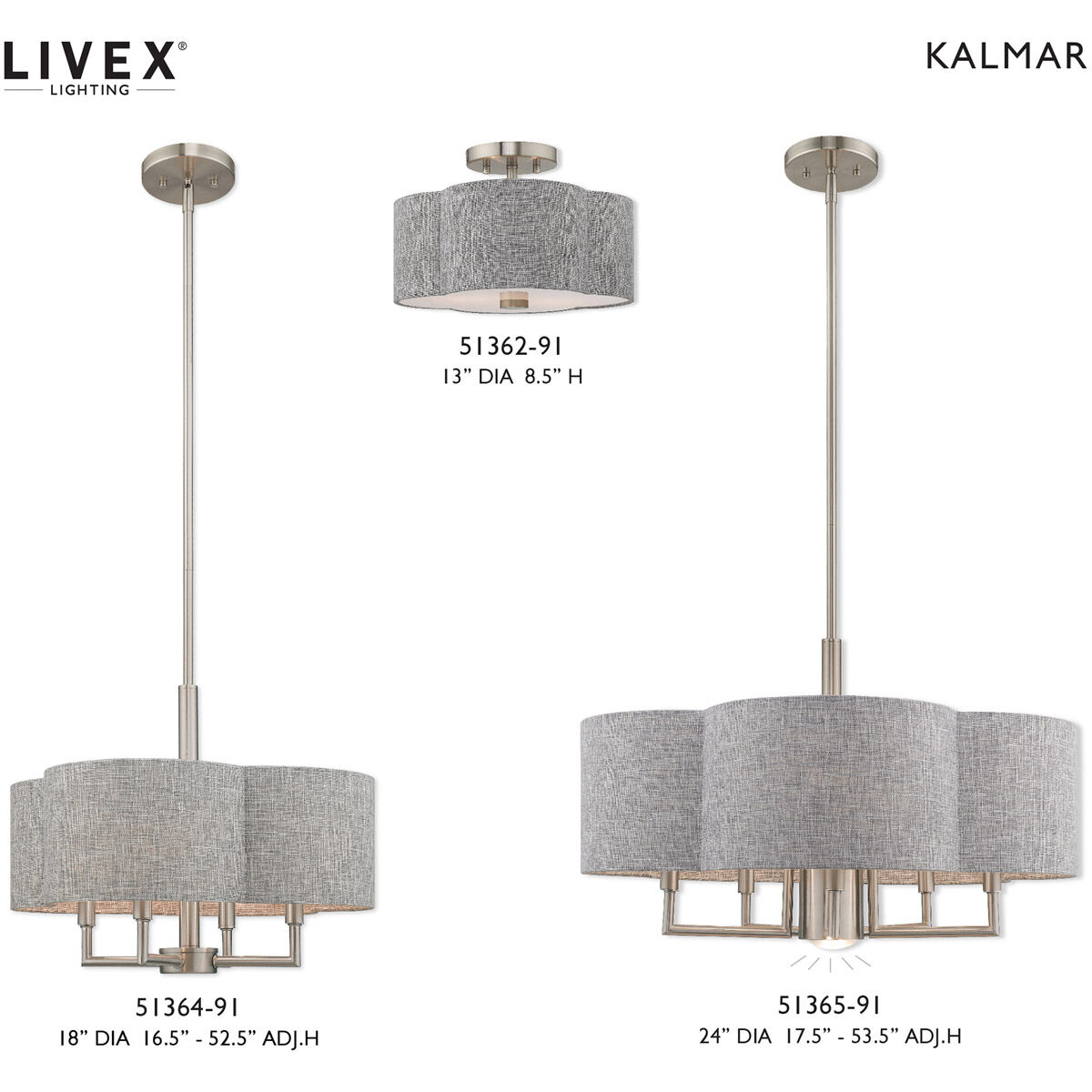 Kalmar 2 Light 13 inch Brushed Nickel Semi-Flush Mount Ceiling Light