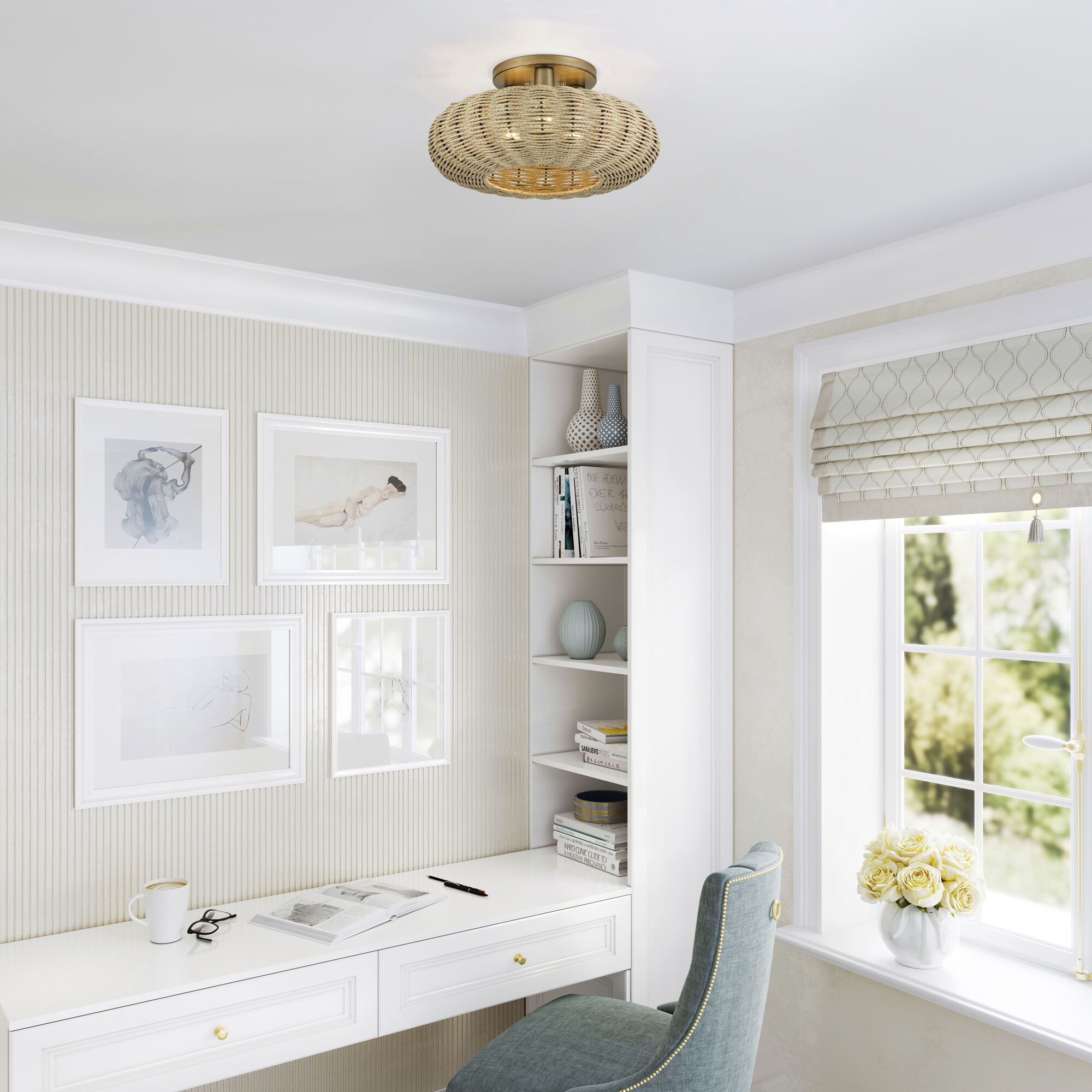 Summervine 3 Light 18 inch Antique Gold Leaf Semi Flush Mount Ceiling Light, Large