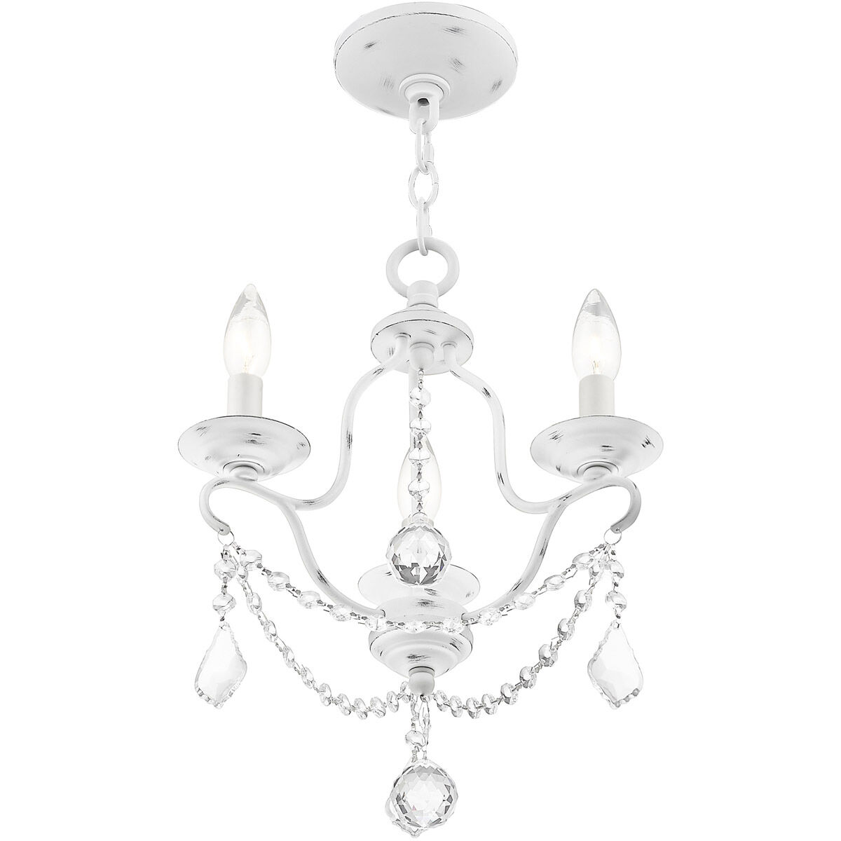 Chesterfield 3 Light 12 inch Antique White Mini Chandelier Ceiling Light