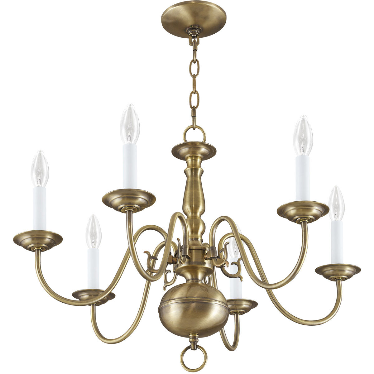 Williamsburgh 6 Light 24 inch Antique Brass Chandelier Ceiling Light
