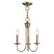 Estate 3 Light 14 inch Antique Brass Mini Chandelier Ceiling Light