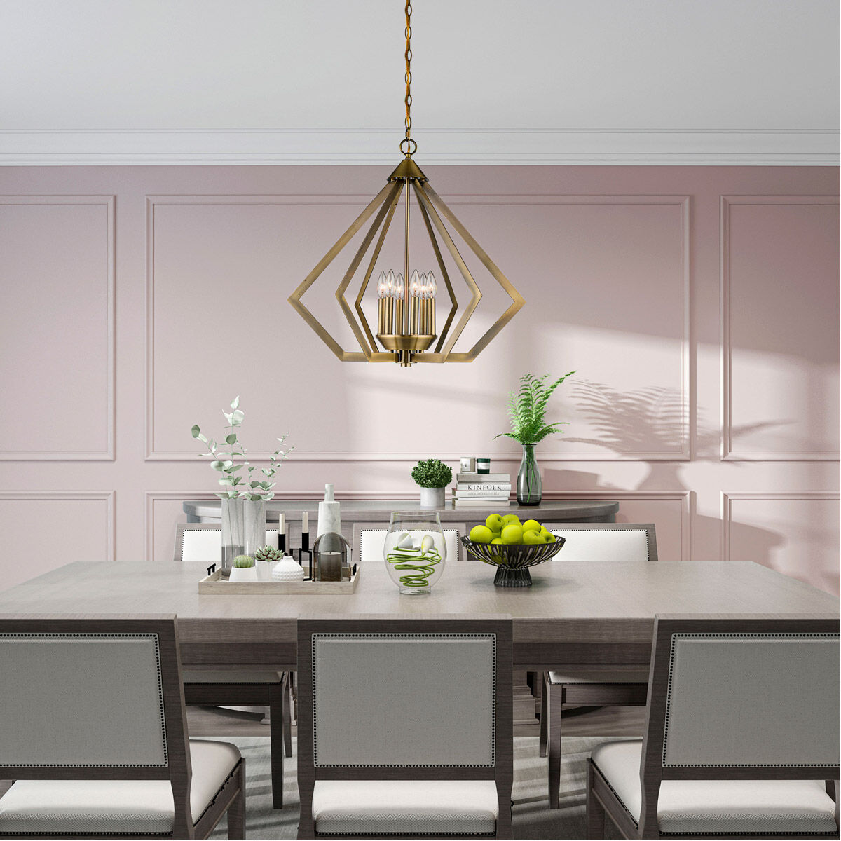 Prism 6 Light 26 inch Antique Brass Chandelier Ceiling Light