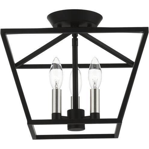 Devone 3 Light 13 inch Black with Brushed Nickel Accents Semi-Flush Ceiling Light, Square