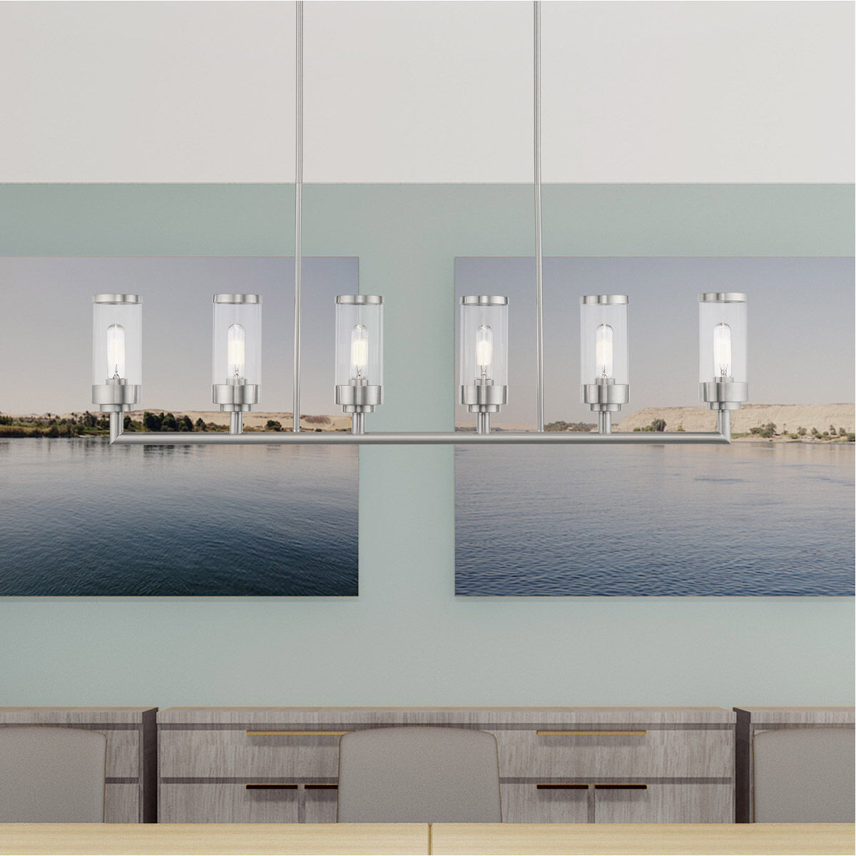 Hillcrest 6 Light 48 inch Brushed Nickel Linear Chandelier Ceiling Light