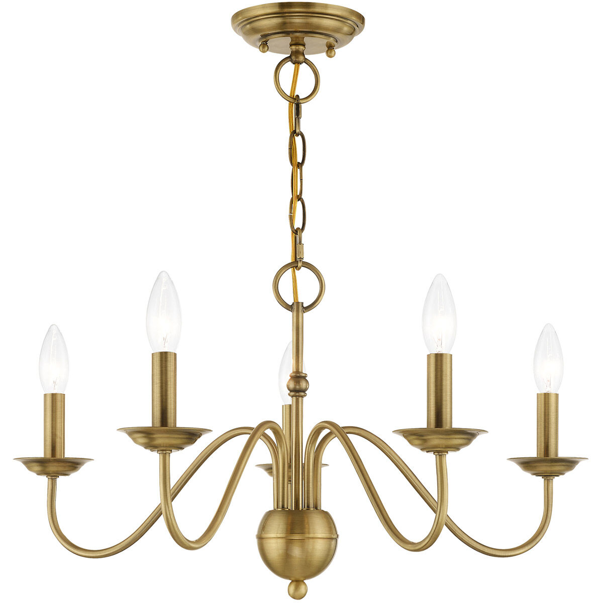 Windsor 5 Light 24 inch Antique Brass Chandelier Ceiling Light