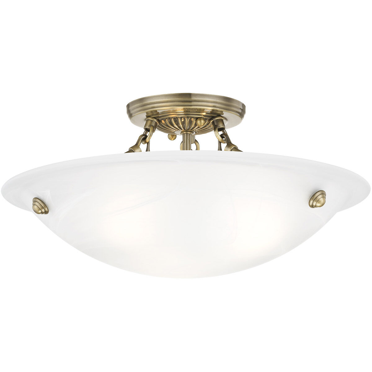 Oasis 3 Light 16 inch Antique Brass Semi-Flush Mount Ceiling Light