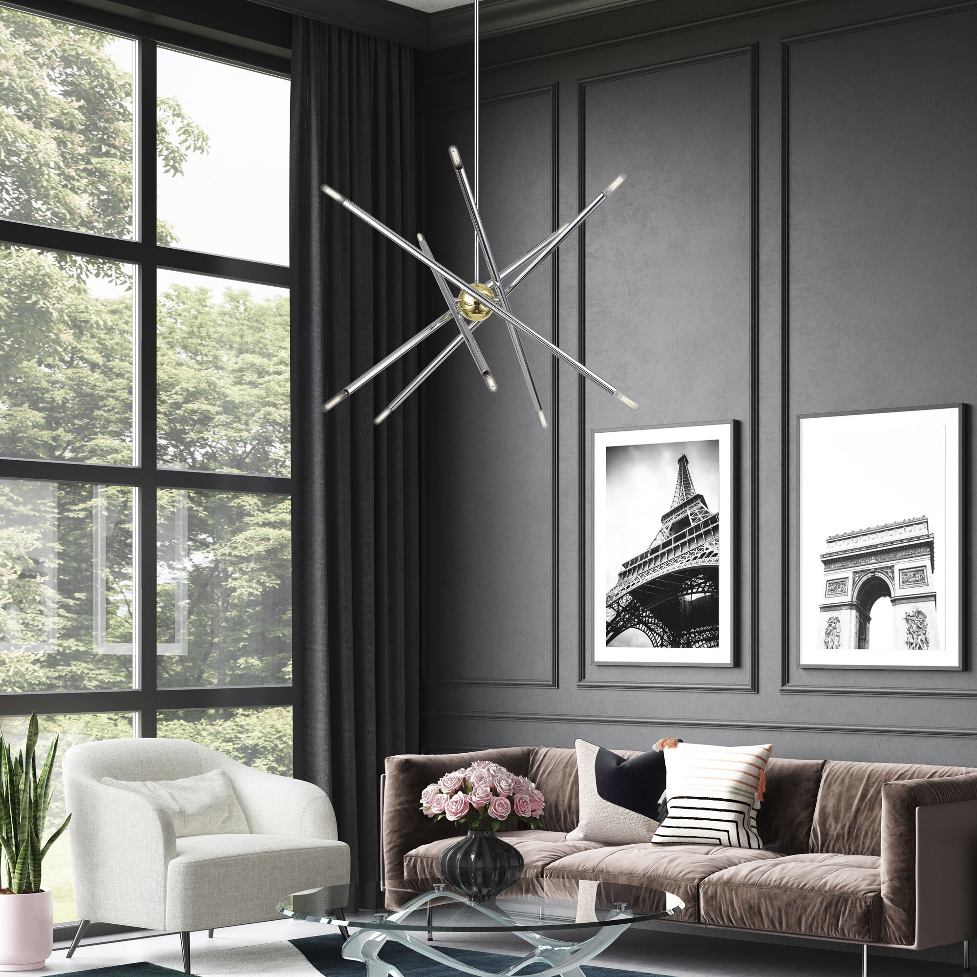 Soho 10 Light 28 inch Polished Chrome with Polished Brass Accents Chandelier Ceiling Light