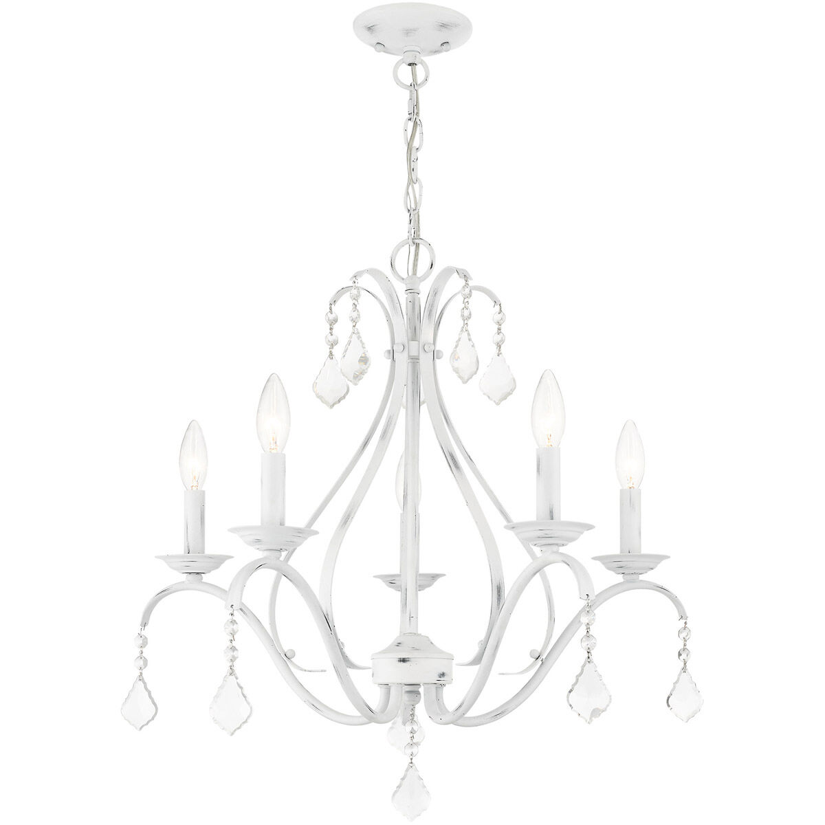 Caterina 5 Light 24 inch Antique White with Clear Crystals Chandelier Ceiling Light