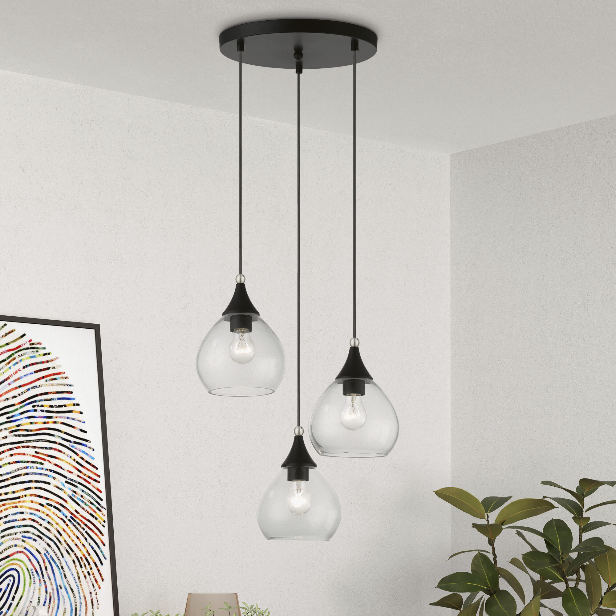 Catania 3 Light 18 inch Black with Brushed Nickel Accents Multi Pendant Ceiling Light