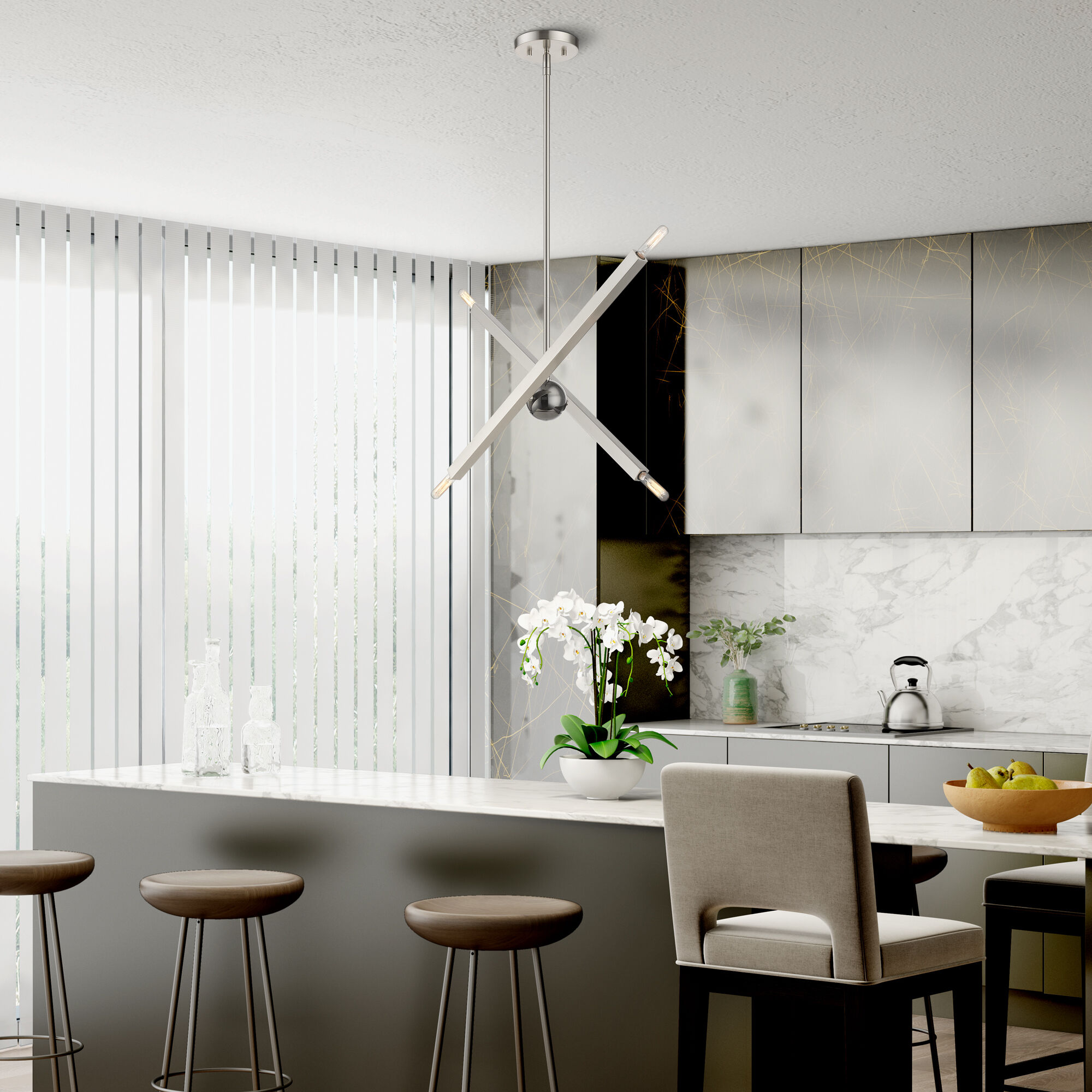 Monaco 4 Light 28 inch Brushed Nickel with Black Chrome Finish Accent Linear Chandelier Ceiling Light