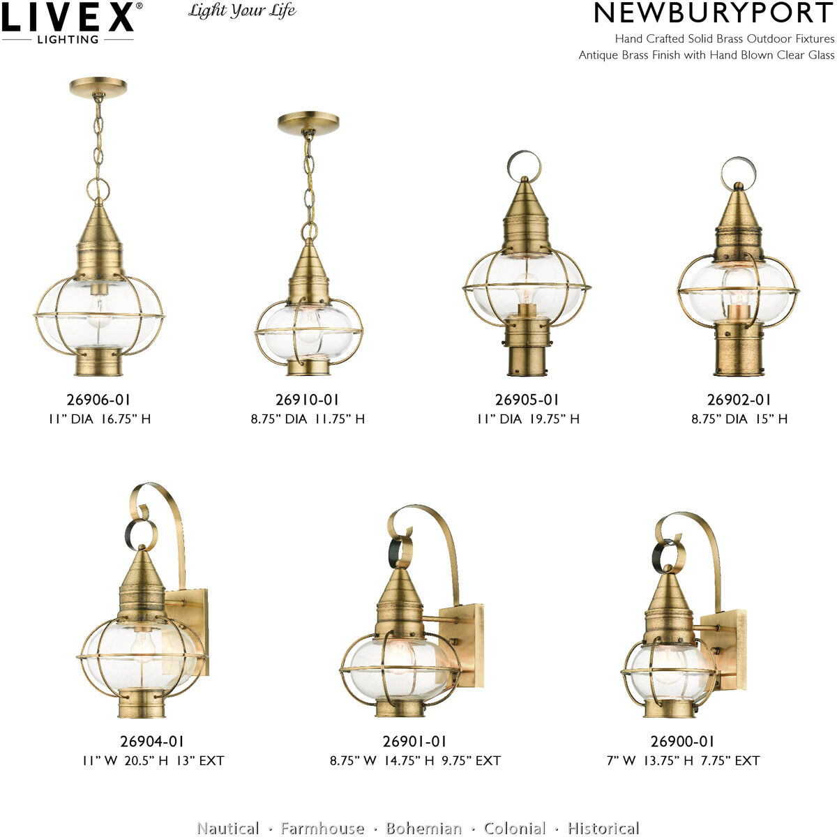 Newburyport 1 Light 11 inch Antique Brass Outdoor Pendant Lantern