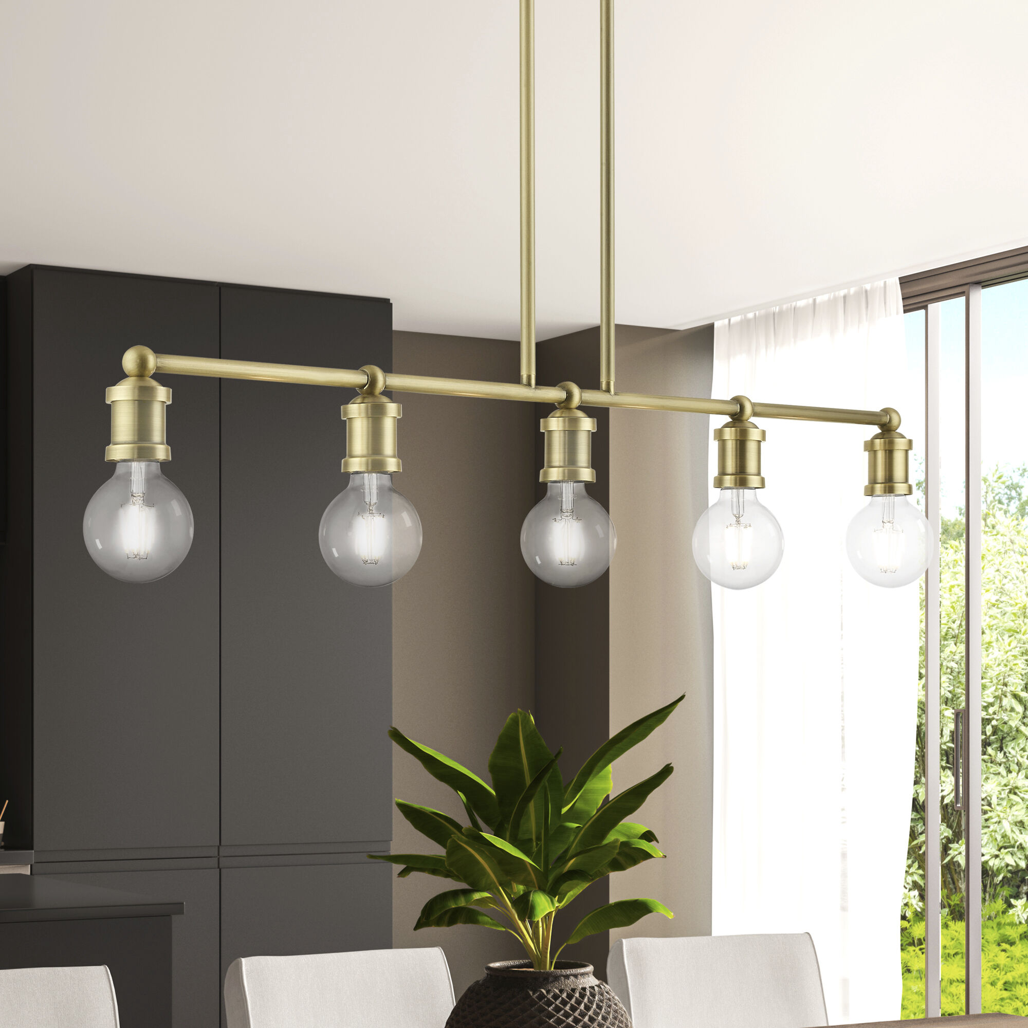 Lansdale 5 Light 40 inch Antique Brass Linear Chandelier Ceiling Light, Large