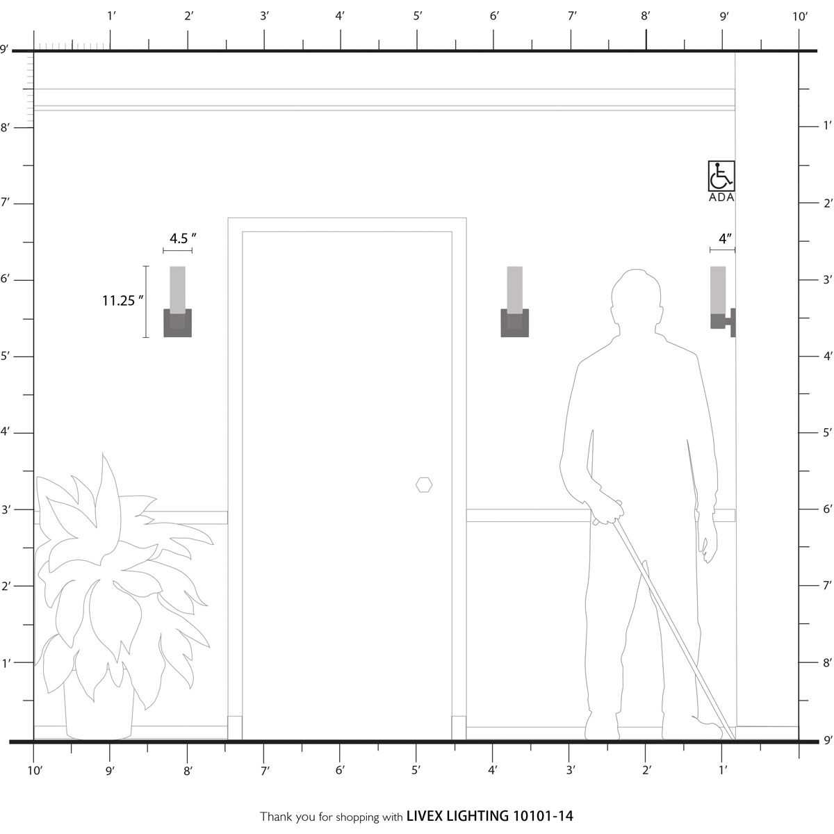 Aero ADA Wall Sconce Wall Light in Textured Black with Antique Brass Accent