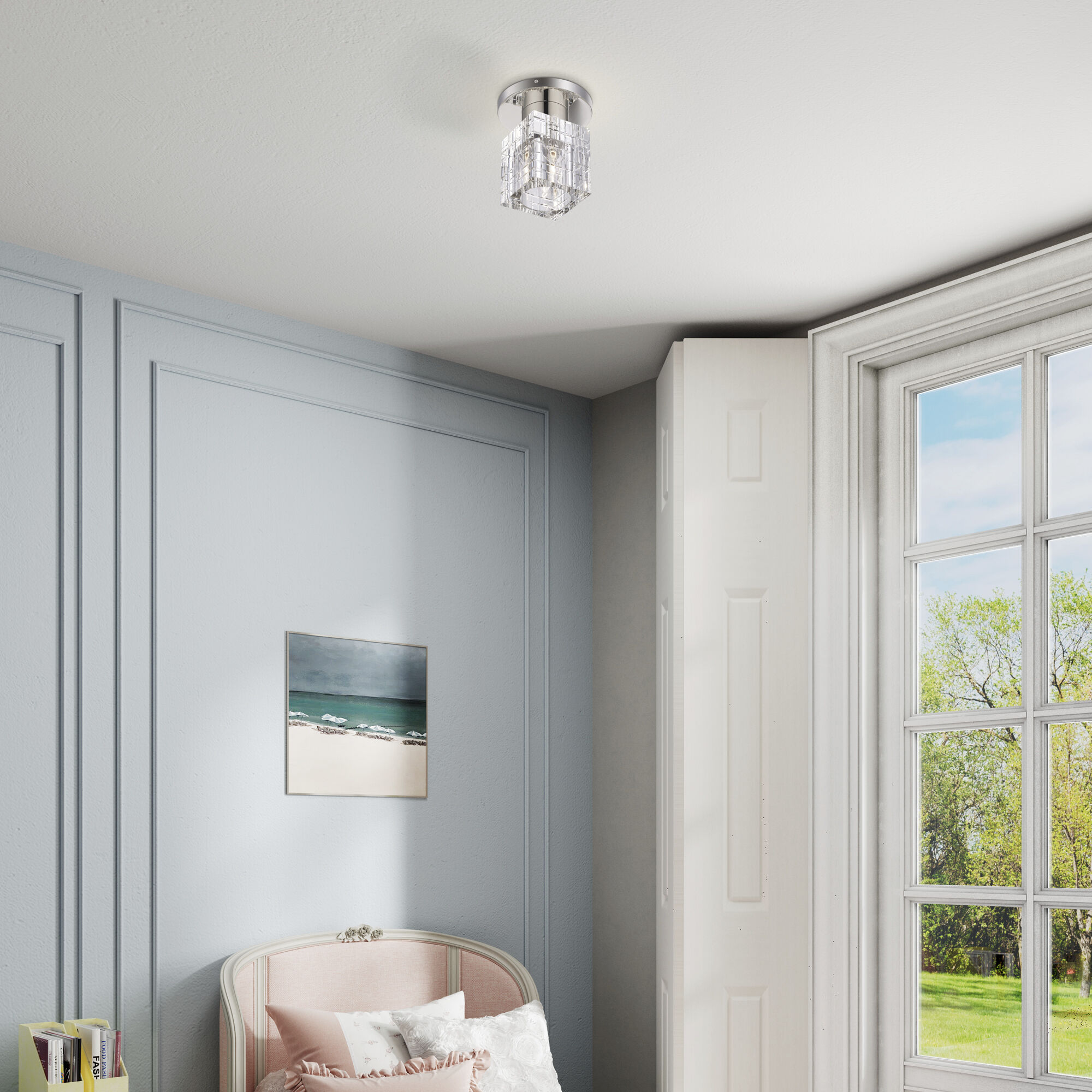 Rotterdam 1 Light 7 inch Polished Nickel Crystal Semi-Flush Ceiling Light