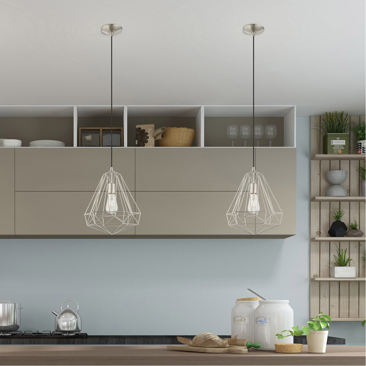 Geometric 1 Light 12 inch Brushed Nickel Mini Pendant Ceiling Light