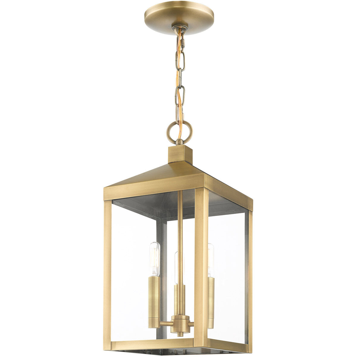 Nyack 3 Light 8.25 inch Antique Brass Outdoor Pendant Lantern