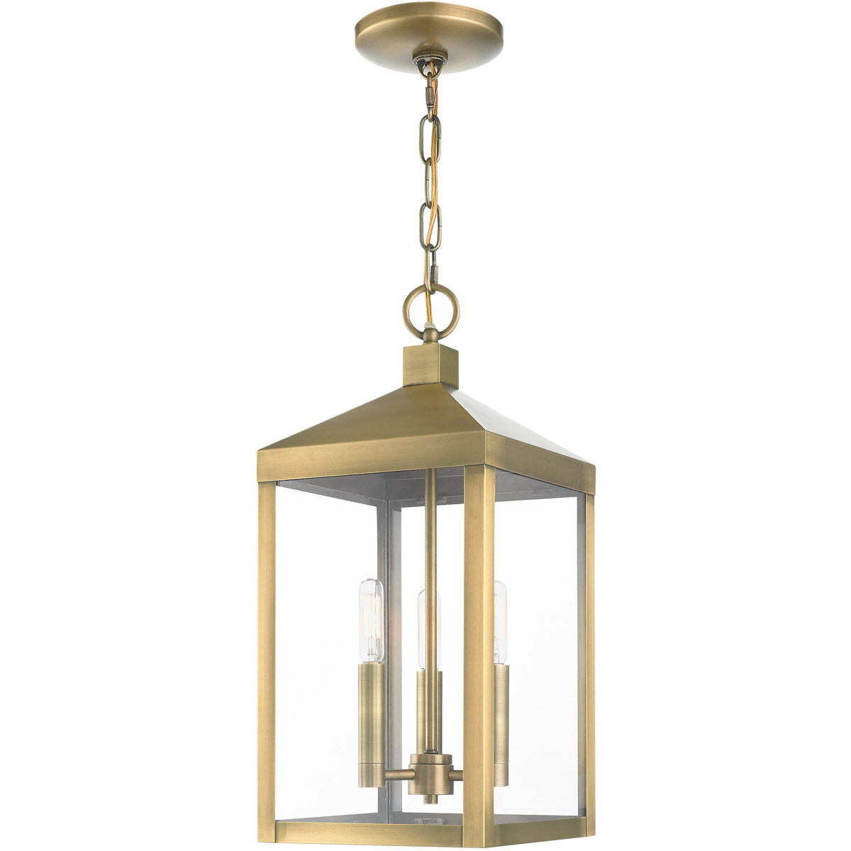 Nyack 3 Light 8.25 inch Antique Brass Outdoor Pendant Lantern