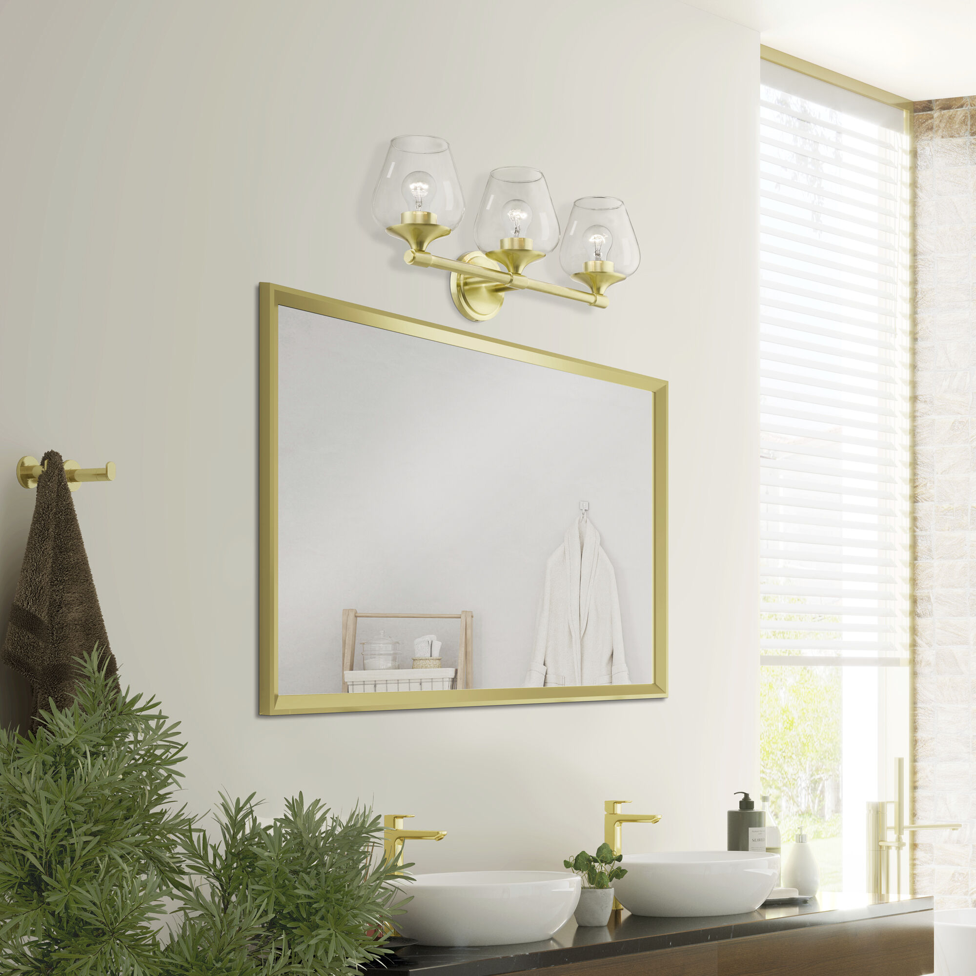 Willow 3 Light 23 inch Satin Brass Vanity Sconce Wall Light