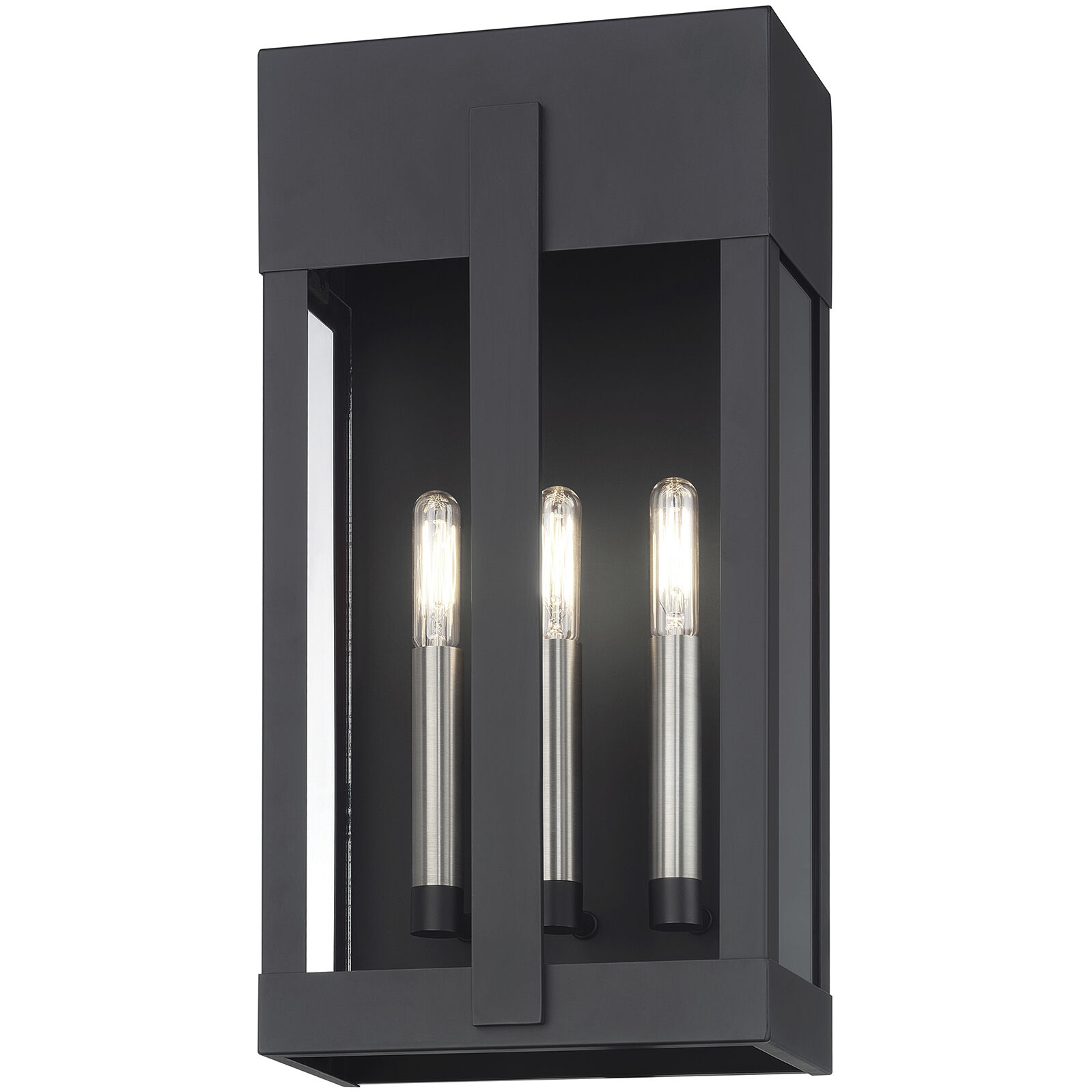 Berksford 3 Light 17 inch Black with Brushed Nickel Candles Outdoor Wall Lantern
