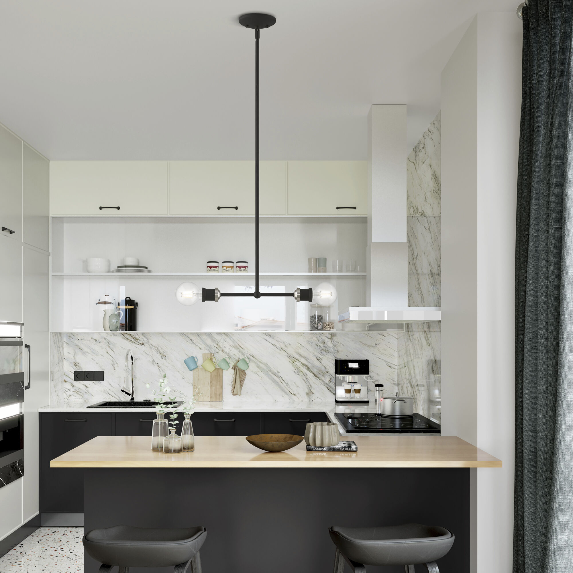 Lansdale 2 Light 14 inch Black with Brushed Nickel Accents Linear Chandelier Ceiling Light