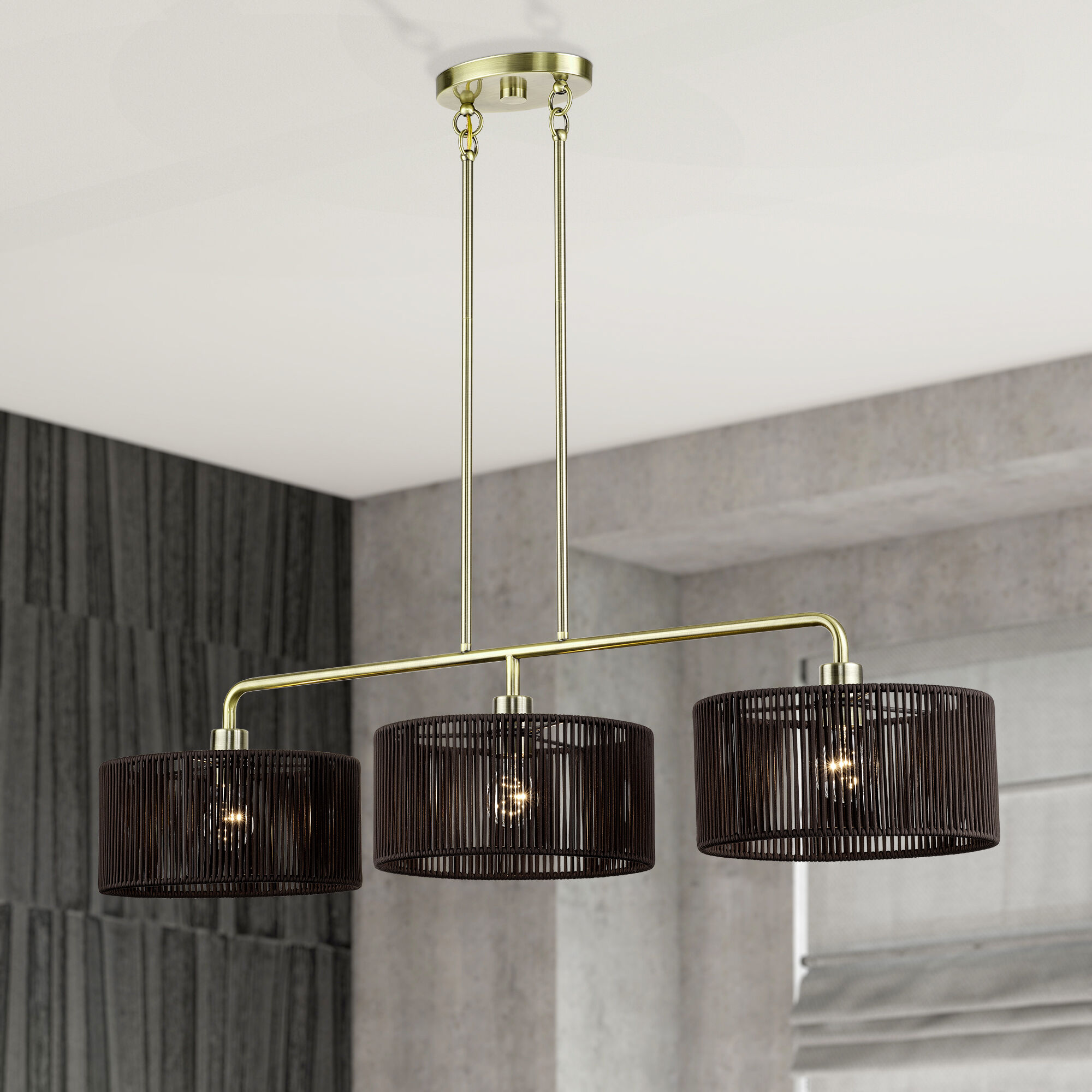 Acordia 3 Light 46 inch Antique Brass Linear Chandelier Ceiling Light, Extra Large