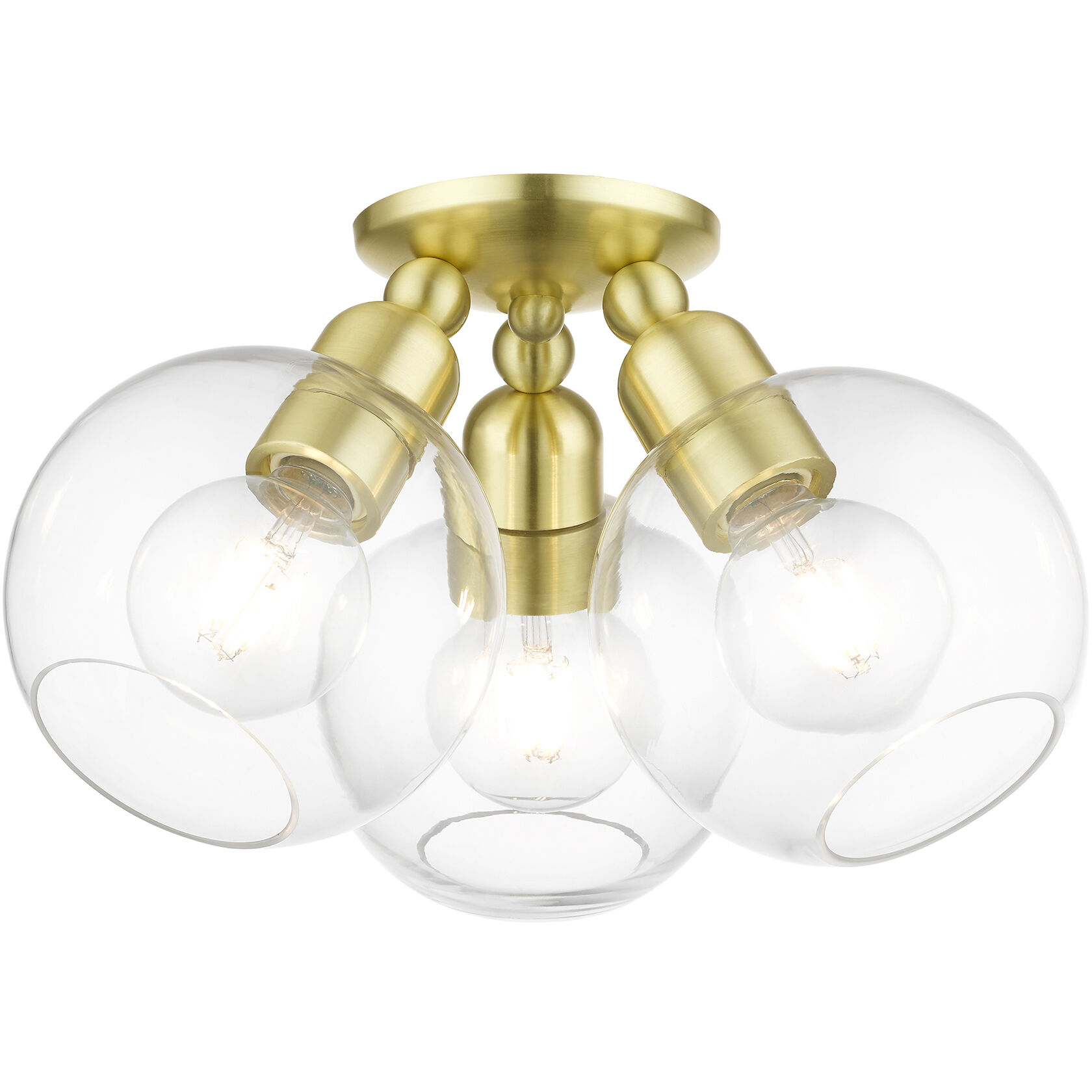 Downtown 3 Light 16 inch Satin Brass Semi-Flush Ceiling Light, Sphere