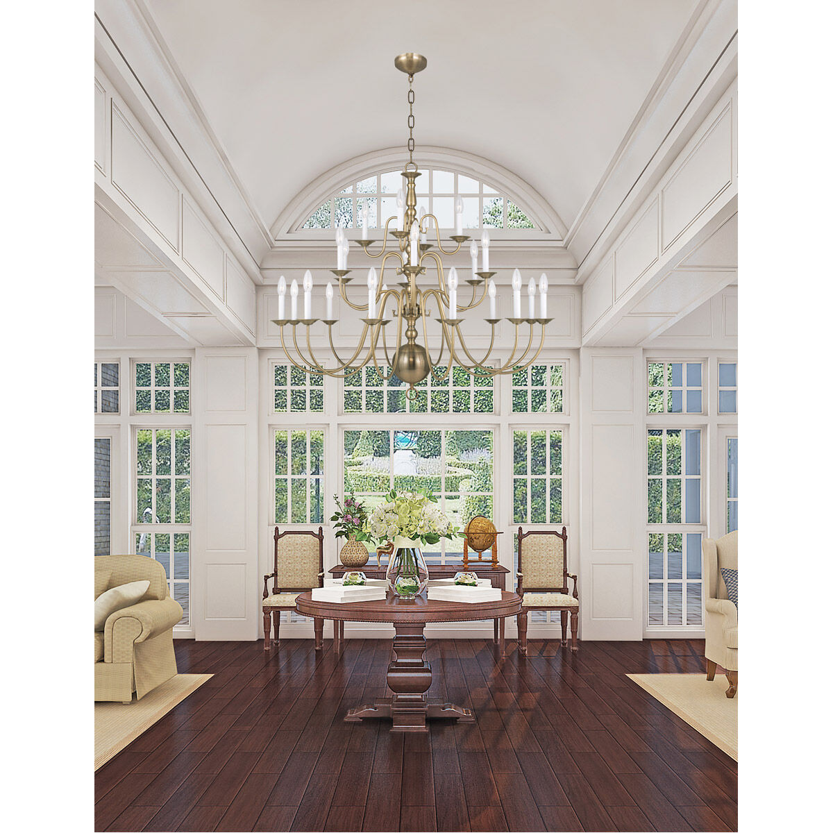 Williamsburgh 22 Light 42 inch Antique Brass Chandelier Ceiling Light